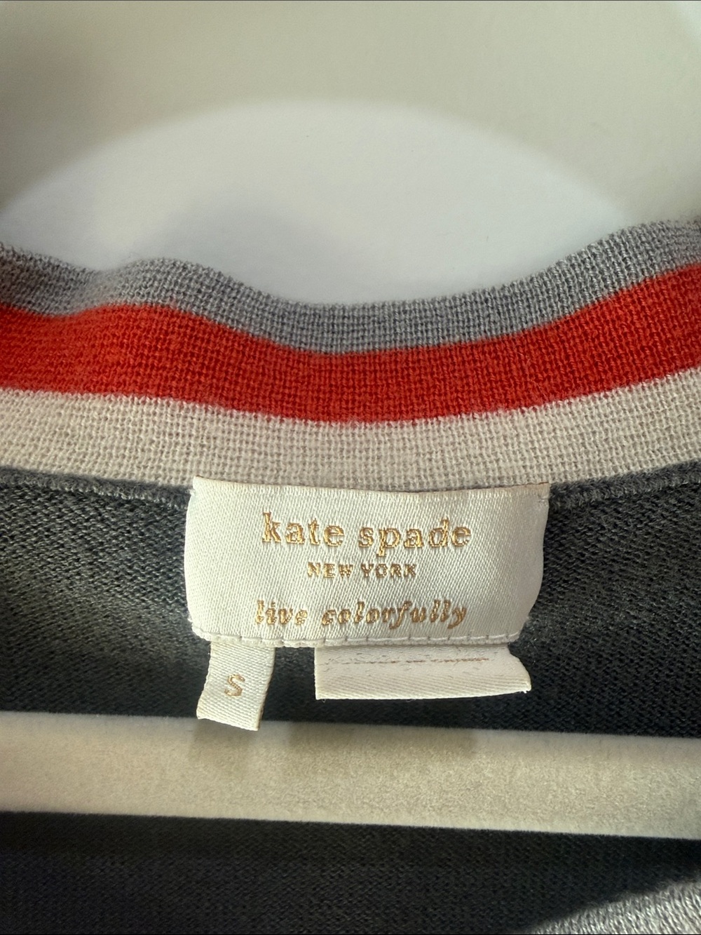 kate spade Charcoal Gray Open Front Cardigan with Red and Cream Trim - Picture 2 of 4